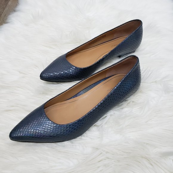 Vionic Shoes - Vionic Size 7.5 Blue Silver Iridescent Snake-Embossed Lena Leather Ballet Flats